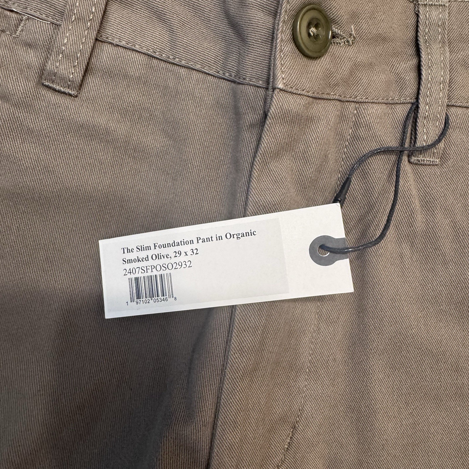 Taylor Stitch The Slim Foundation Pant in Organic Smoked Olive W29 x L32