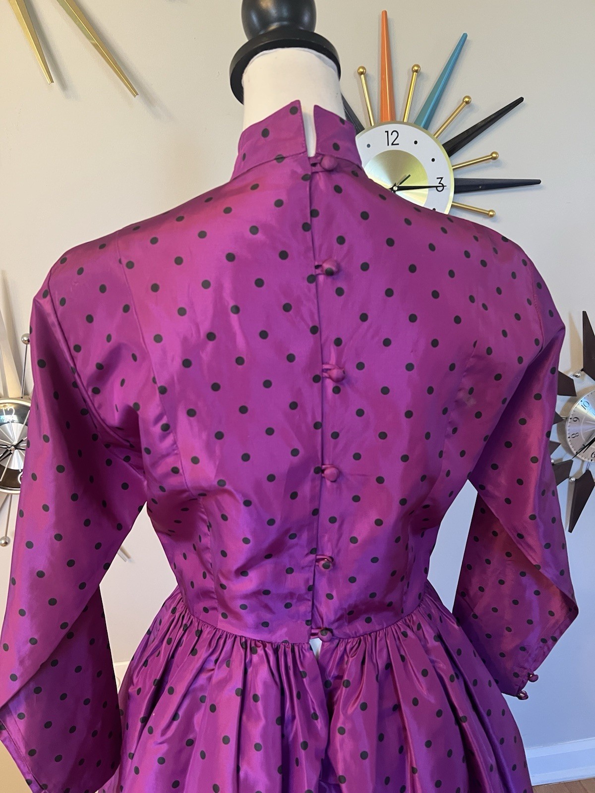 VTG 80s Willi Smith WilliWear 6 Taffeta Dress Purple Black Polkadots Pouf Skirt