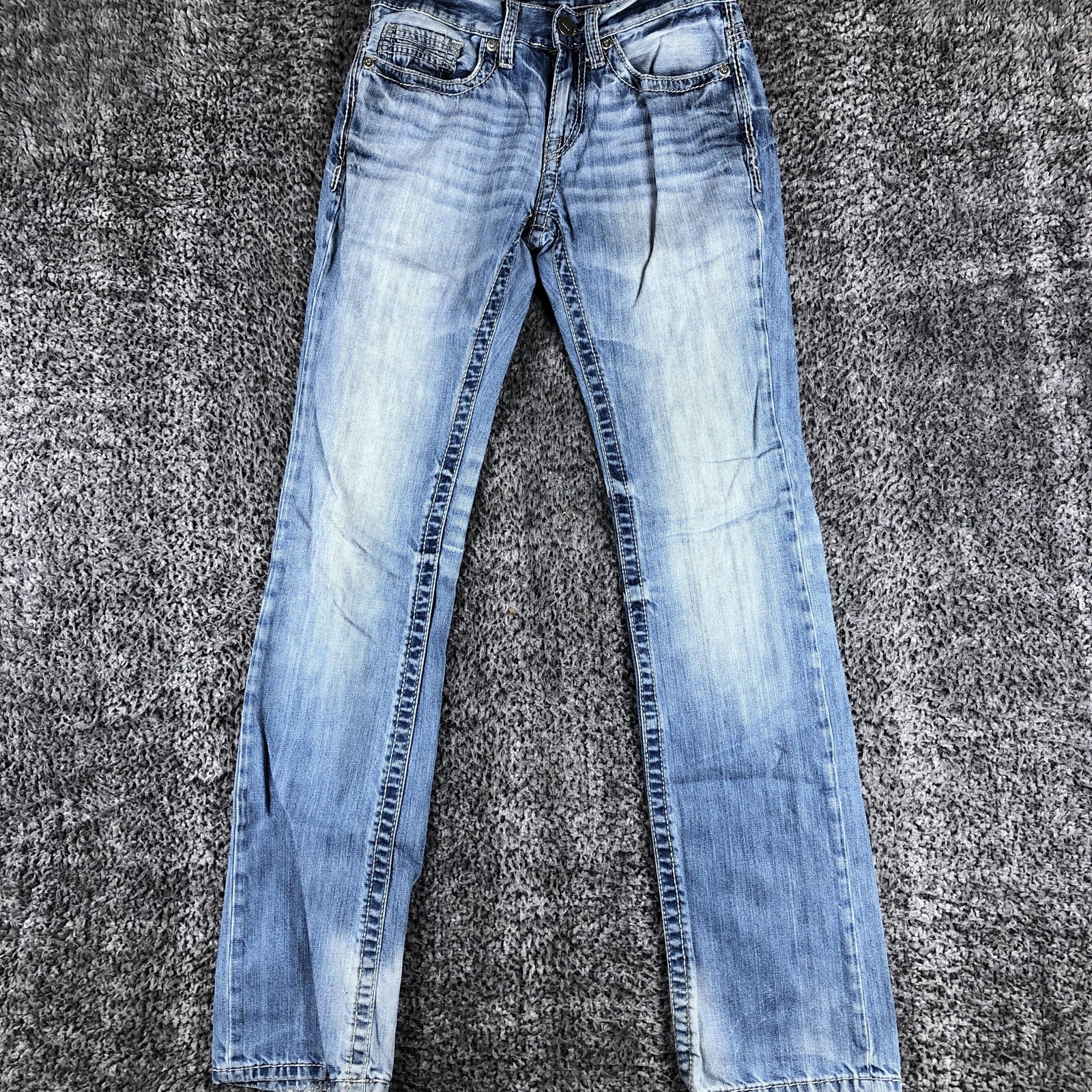 BKE Aiden Straight Jeans Womens 27L Blue Light Wash Relaxed Distressed Denim