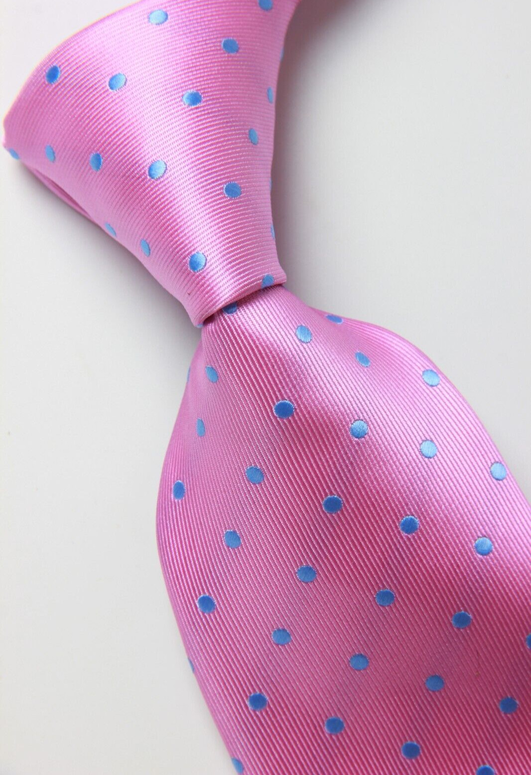 Classic Polka Dot Pink Blue JACQUARD WOVEN 100% Silk Men’s Necktie Tie