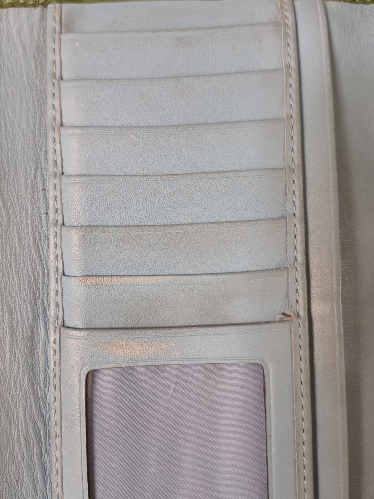 Coach Women’s Solid Green Blue Wallet Snap Closure Zip Pocket ID Window