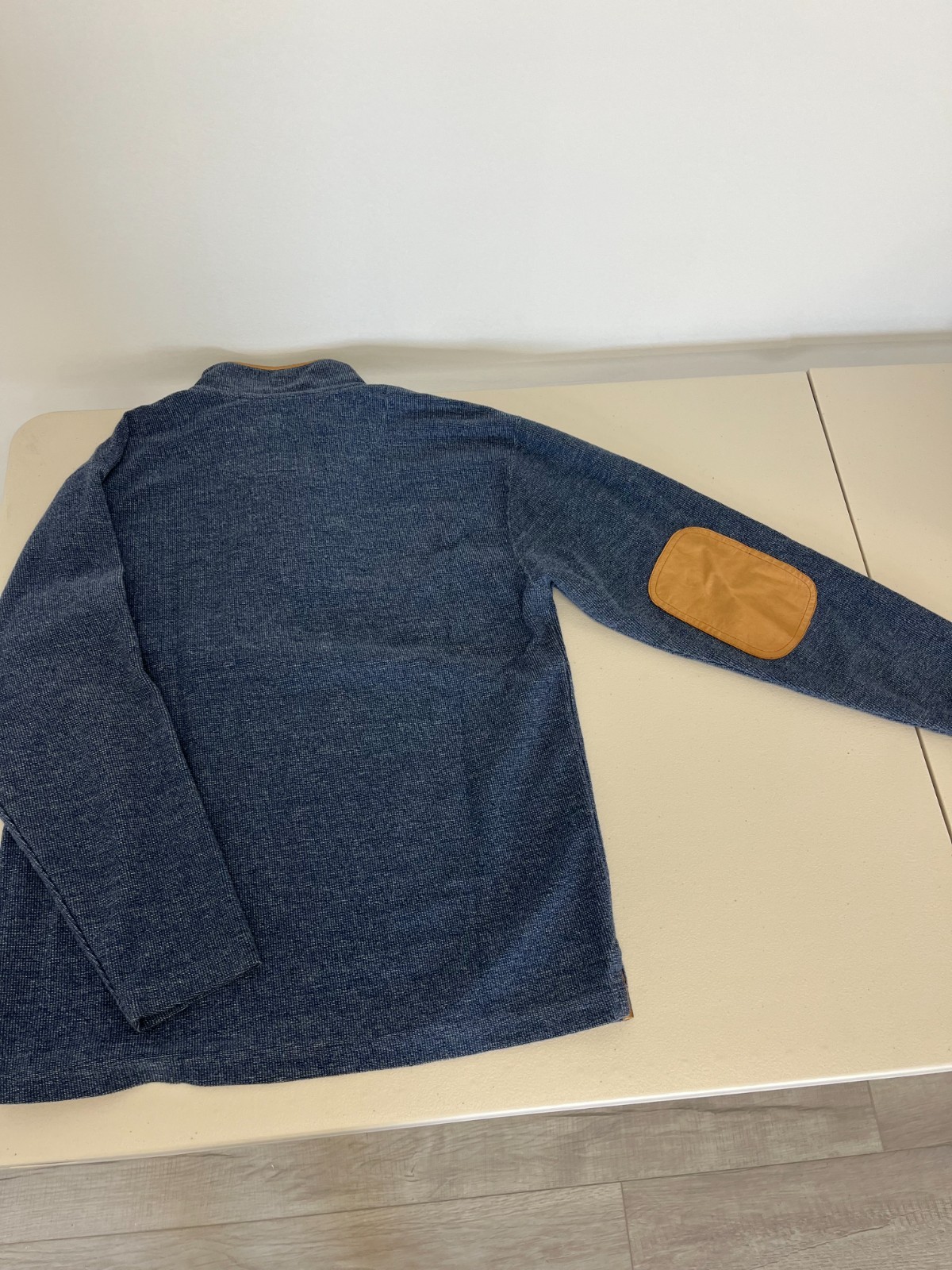 Orvis Quarter Zip Pullover, Men’s, M, Blue, Leather trim and elbow patches