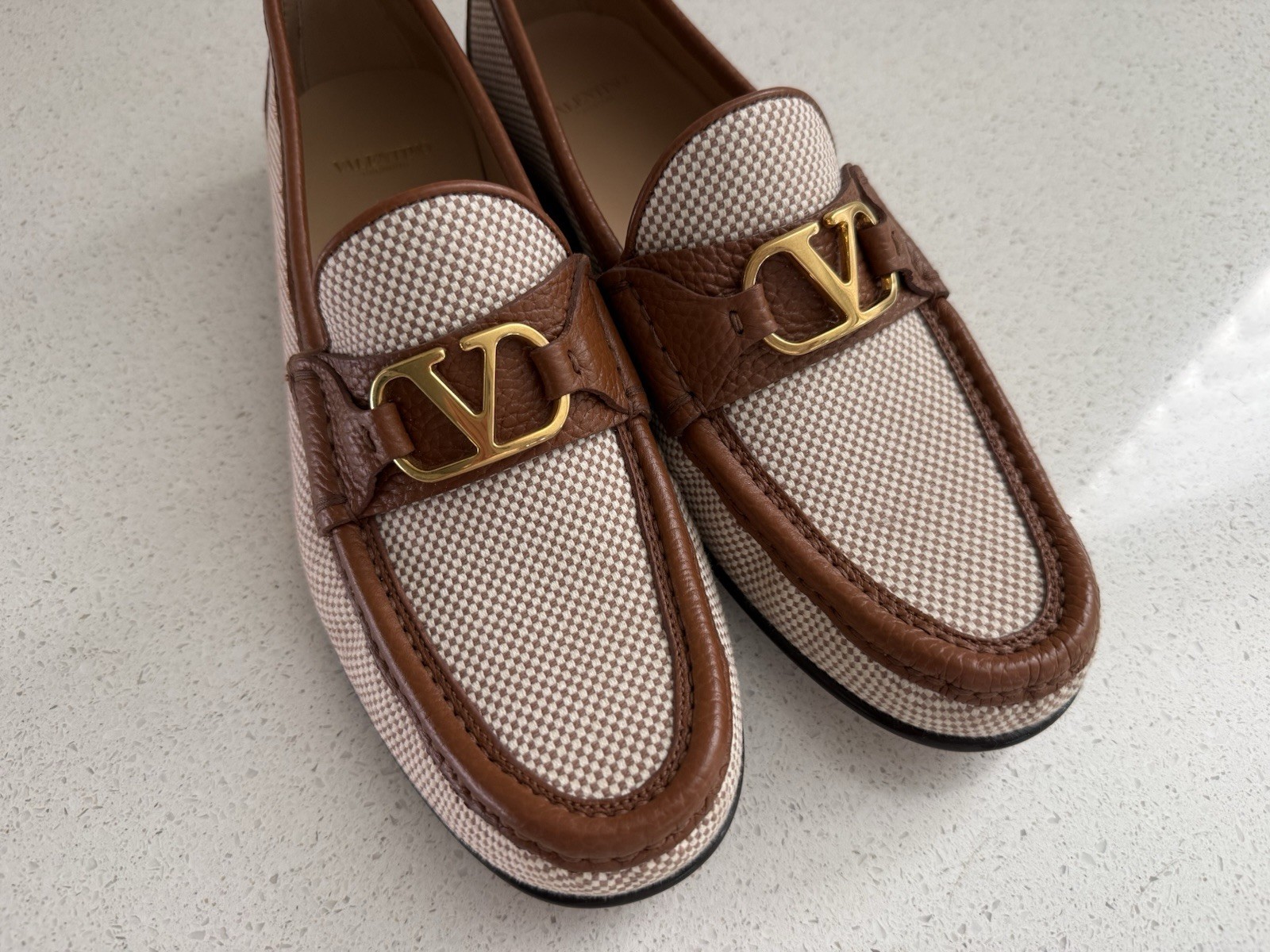 VALENTINO GARAVANI Vlogo Leather-Trimmed Loafers Beige EU 39.5 US 9.5