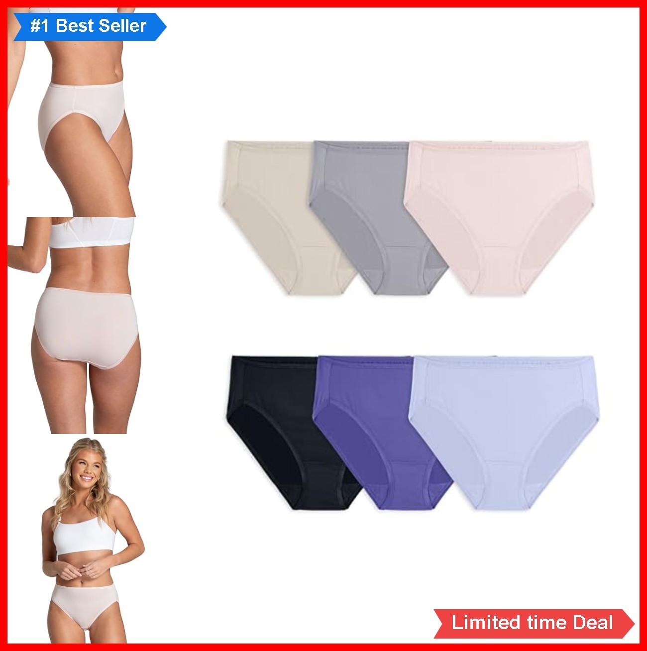 Women’s Microfiber Hi Cut Briefs 6 Pack Lightweight High Stretch Cotton Smooth