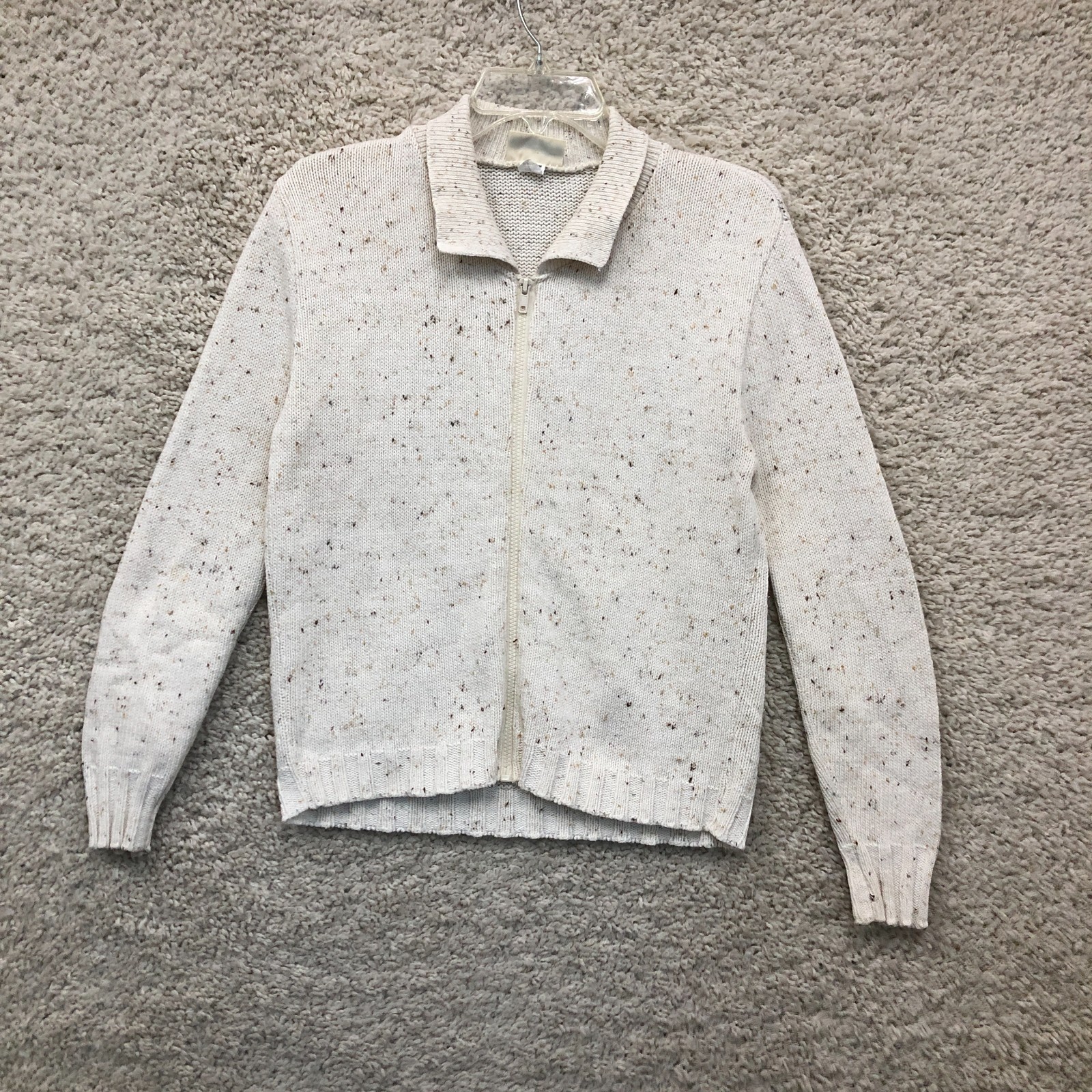VINTAGE Kathy Ireland Jacket Size Medium Ivory Womens Full Zip Sweater Cardigan