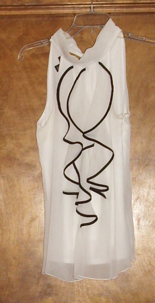 B-Wear Ladies’ Fully-lined, White Blouse,Sz S, Ruffled,Sleeveless, w/side zipper