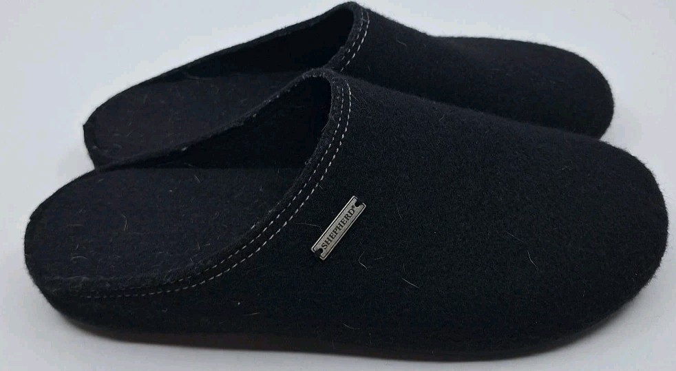 Shepherd Rubber Sole Wool House Shoes Slippers Black Size 43 Made In Spain