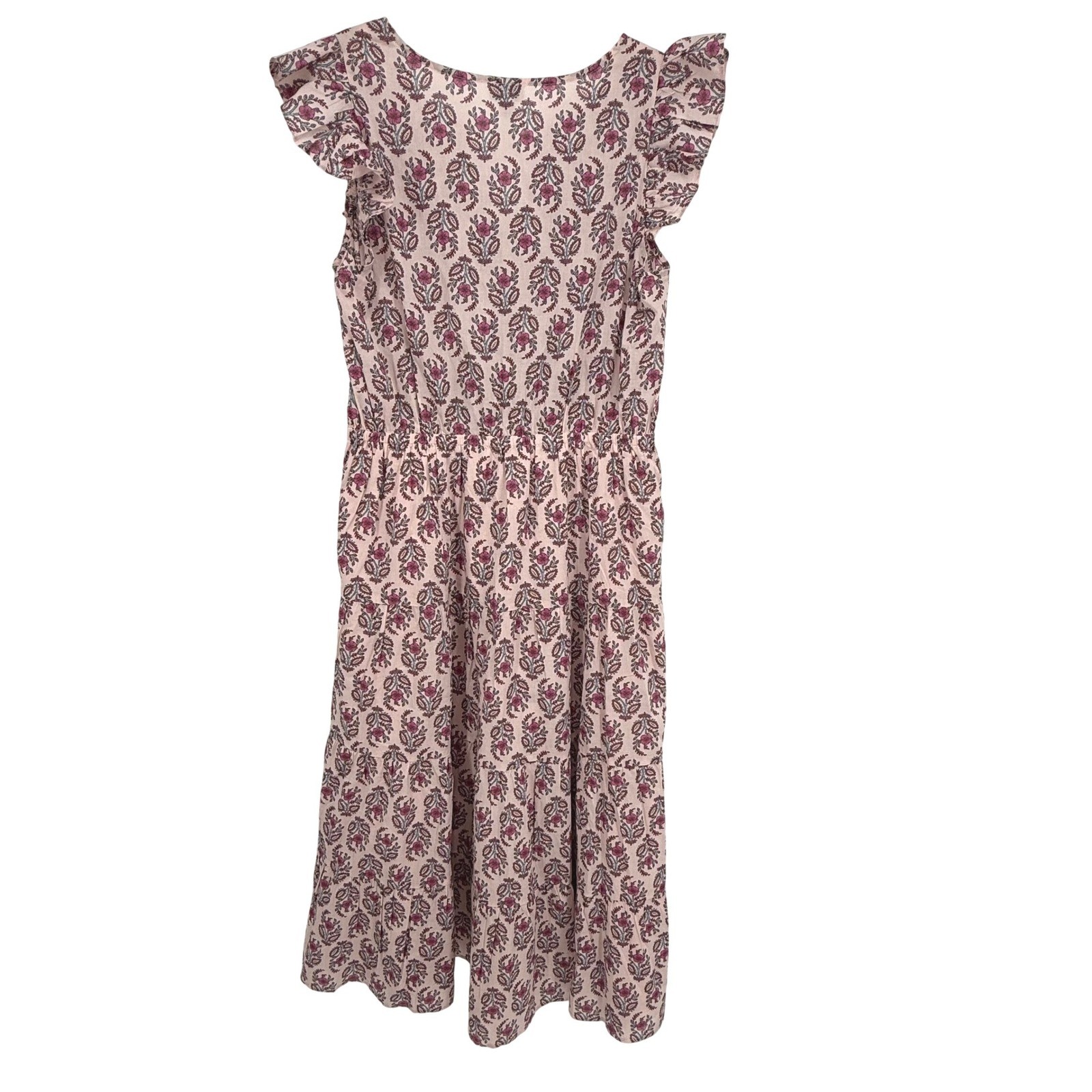 J.Crew Midi Dress Womens 8 Pink Excellent Floral Block Print Ruffle BY539 SP24