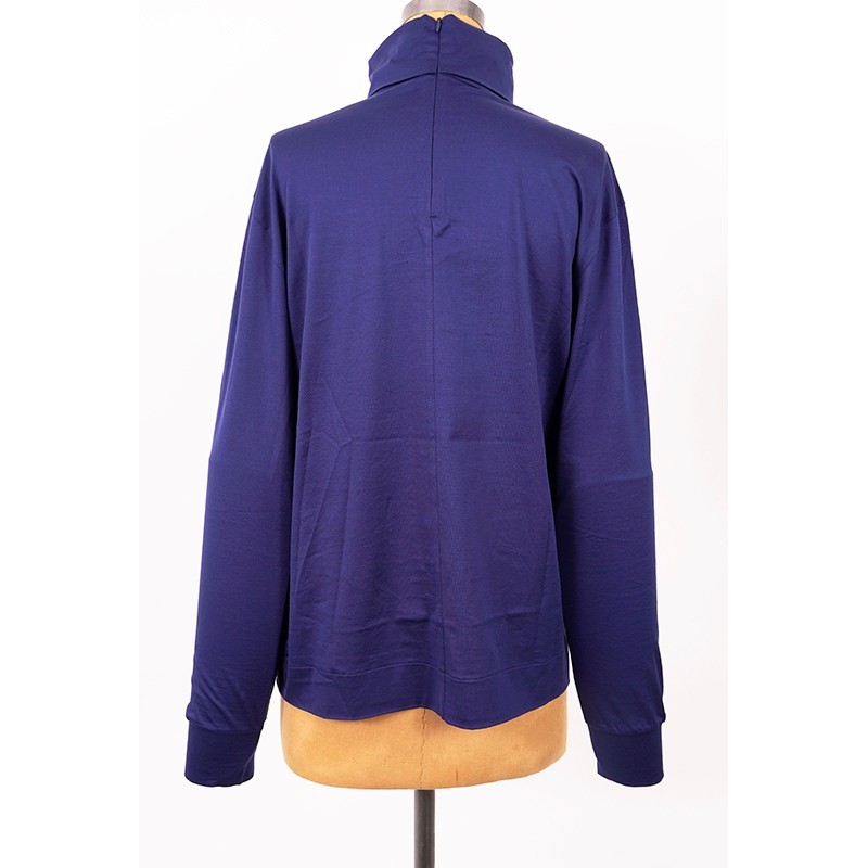 sz L NEW $1080 PRADA Men’s Cina Blue Cotton RUBBER LOGO Fold Over TURTLENECK TOP