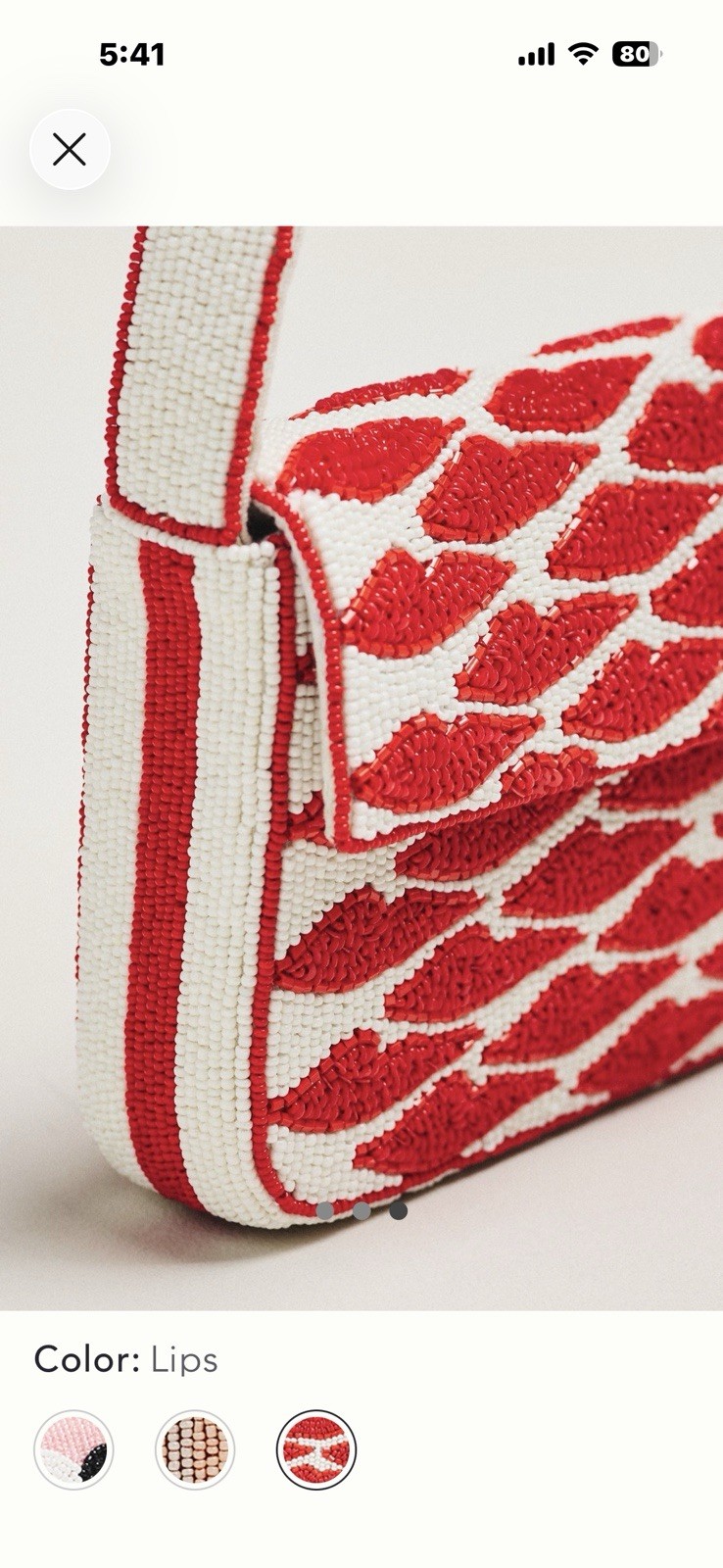 Anthropologie Fiona Beaded PURSE Icon Edition RED Lips KISS BAG NWT