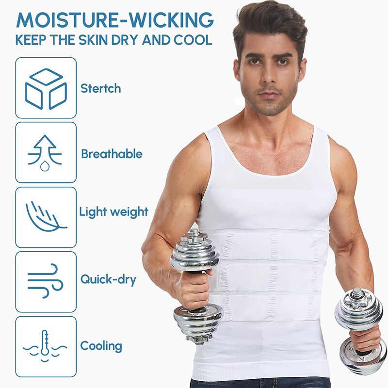 MENS SLIMMING BODY SHAPER BELLY CHEST COMPRESSION VEST GIRDLE SHIRTS TANK TOP US