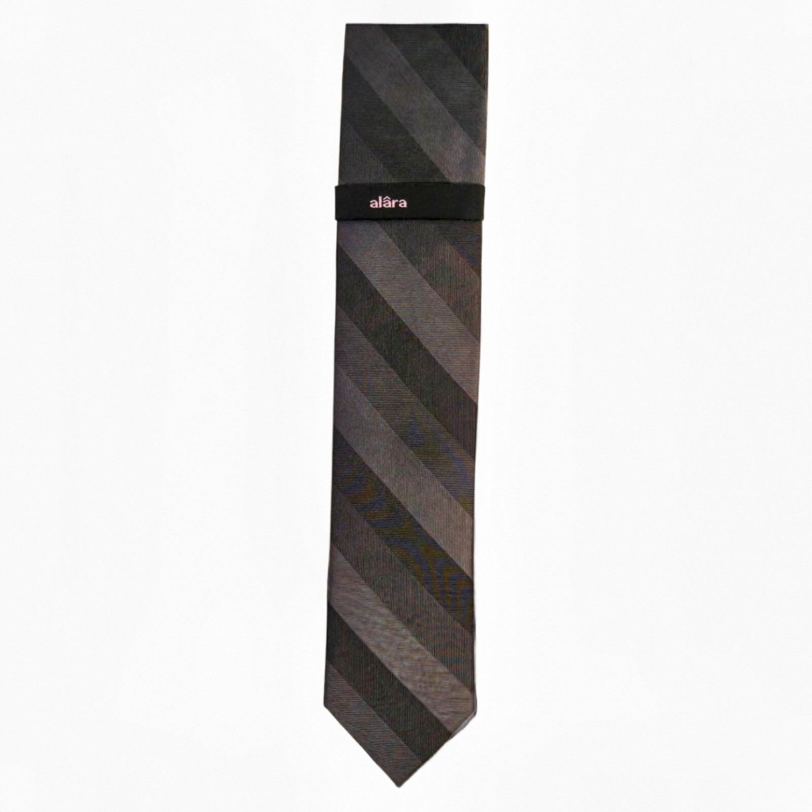 ALARA Mens Silk Tie Necktie Charcoal Gray Tonal Repp Stripe Slim 2.75 Designer