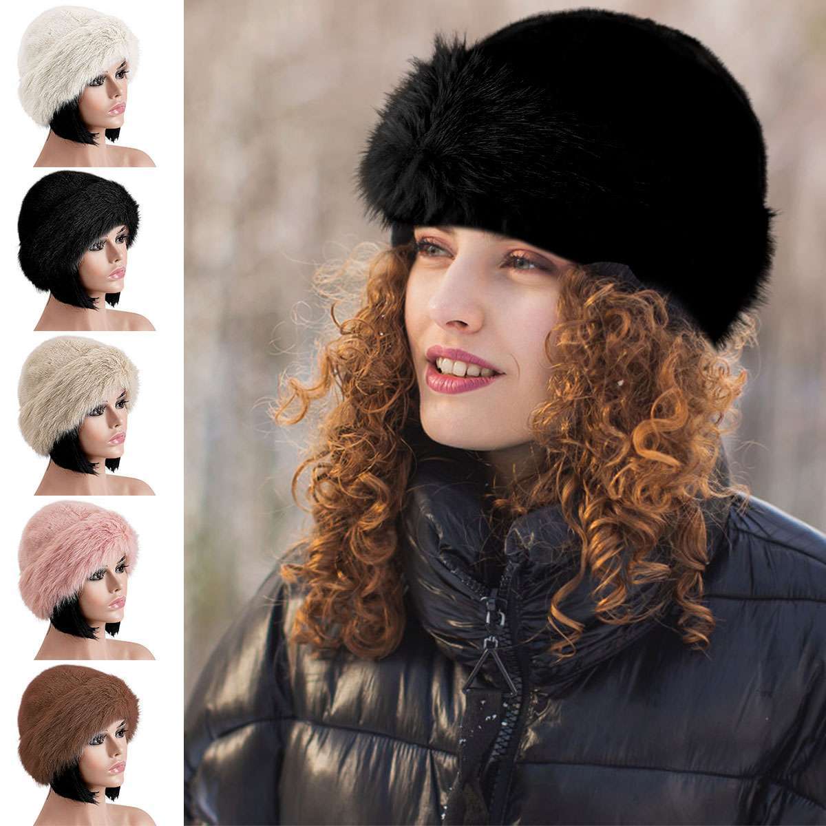 Fuzzy Cossack Hat for Womens Winter Fluffy Furry Plush Faux Fur Hats Bucket Hats