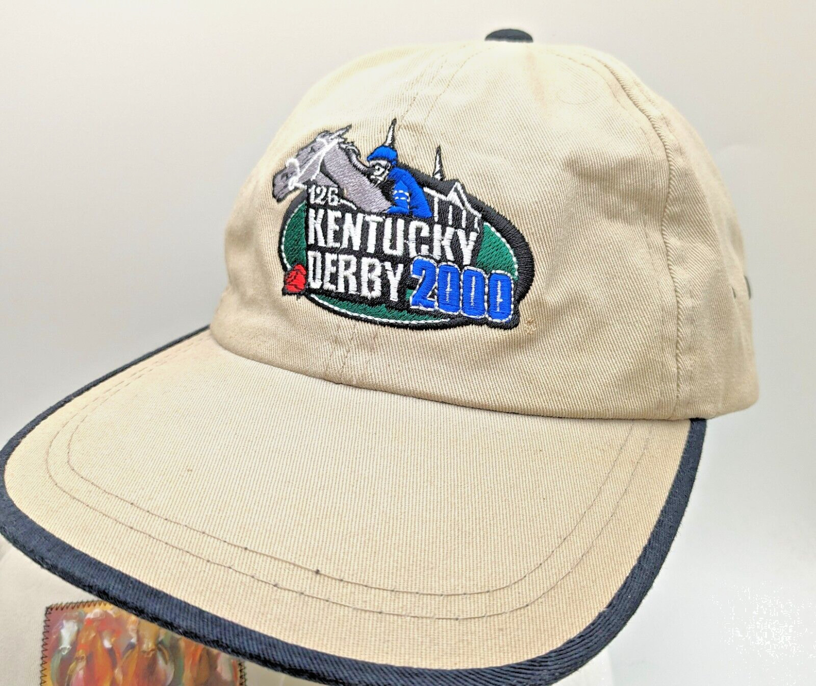 2 x Kentucky Derby Beige Baseball Hat Cap 2000 & 2009 Adjustable Strap