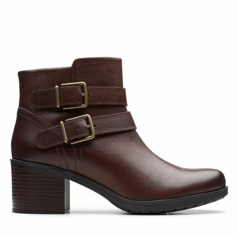 Clarks Hollis Pearl Buckled Leather Booties color Mahogany. US size-9.5M. 10M.