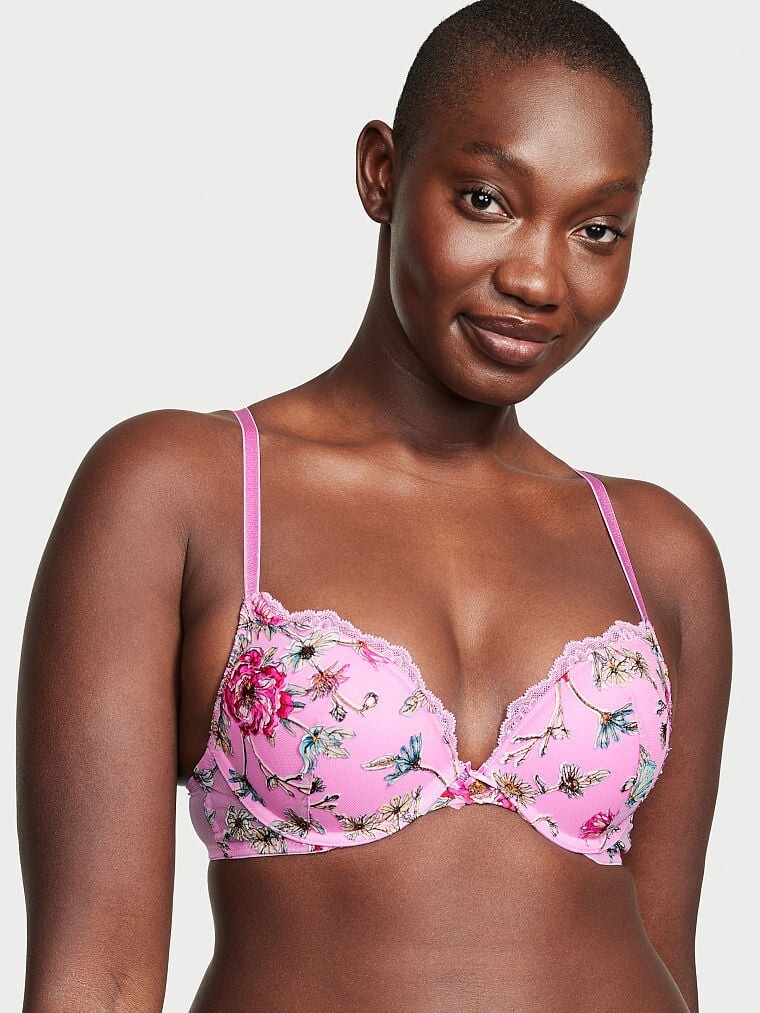 38C Raised Pink Posey Daisy Embroidery Dream Angels Victorias Secret PU UW Bra