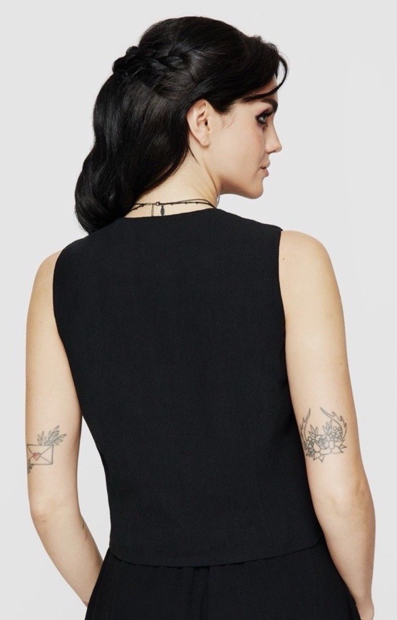 DISTURBIA Aya Embroidered Linen Blend Button Front Waistcoat – US 14 / UK 18