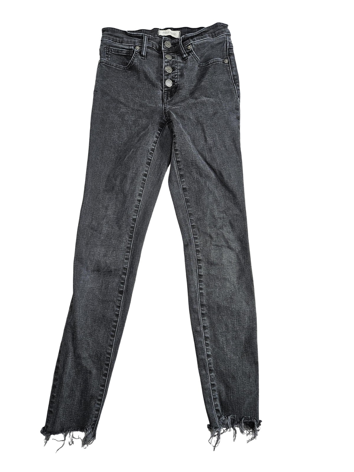 Madewell Skinny Jeans Women 26 Charcoal Wash Button Fly High Rise Denim Raw Hem
