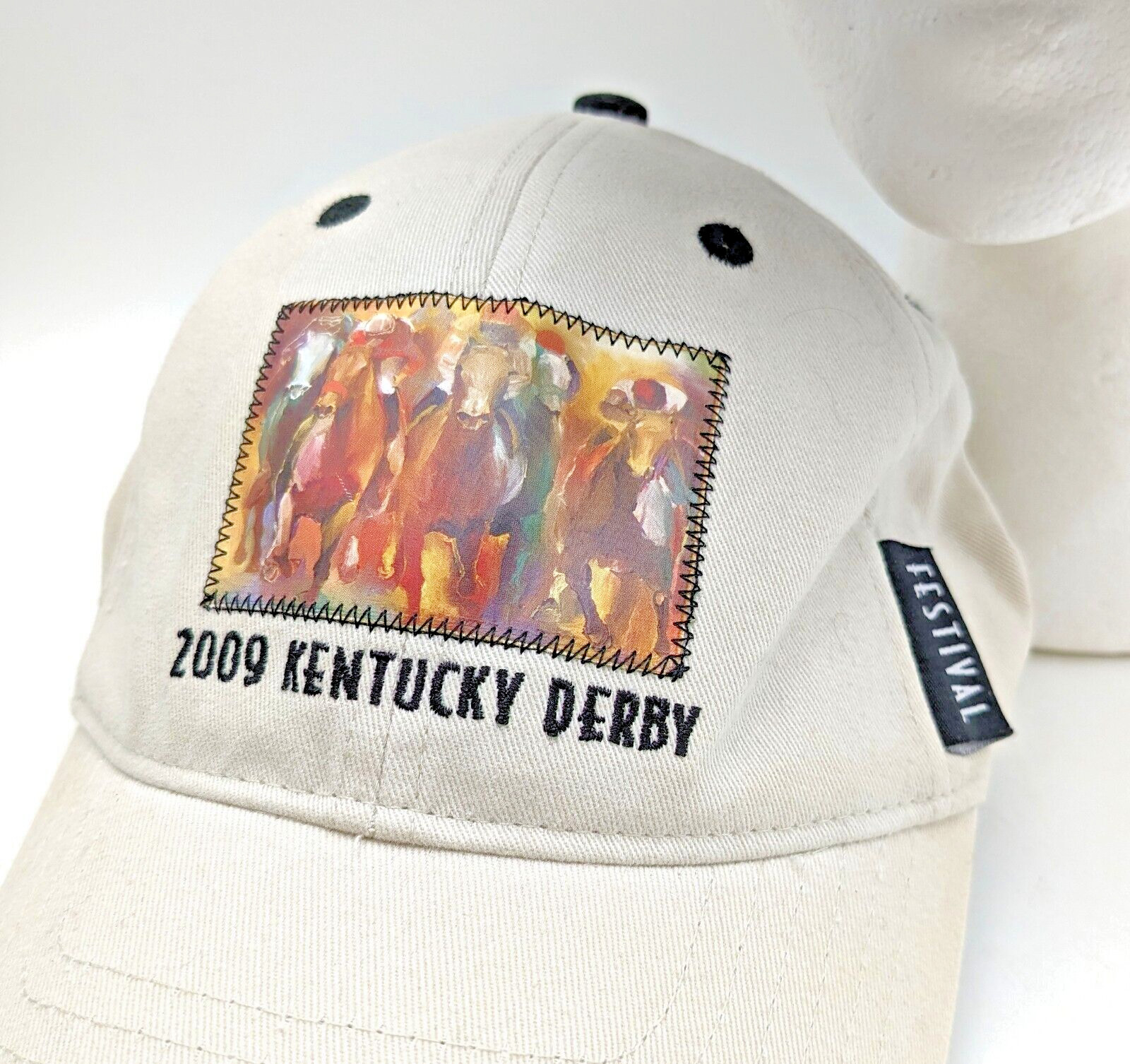 2 x Kentucky Derby Beige Baseball Hat Cap 2000 & 2009 Adjustable Strap