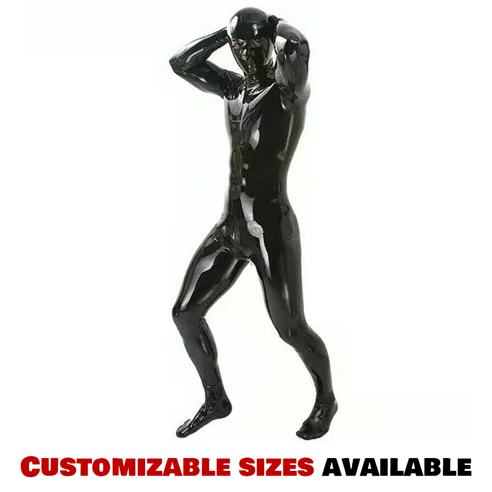 Men’s Wetlook Latex Amine Bodysuit Catsuit Jumpsuit Clubwear w/ Glove Sock Hood