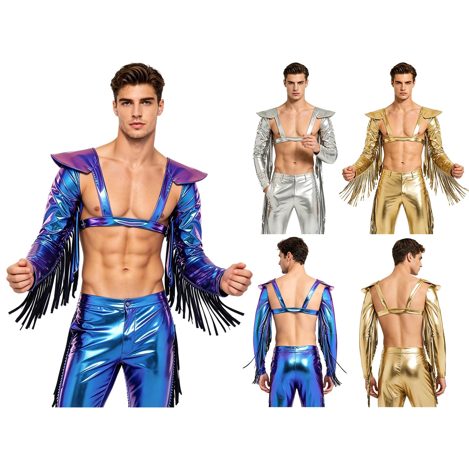 Men Chest Harness Parade Shouder Armor Christmas Crop Top Carnivals Metallic