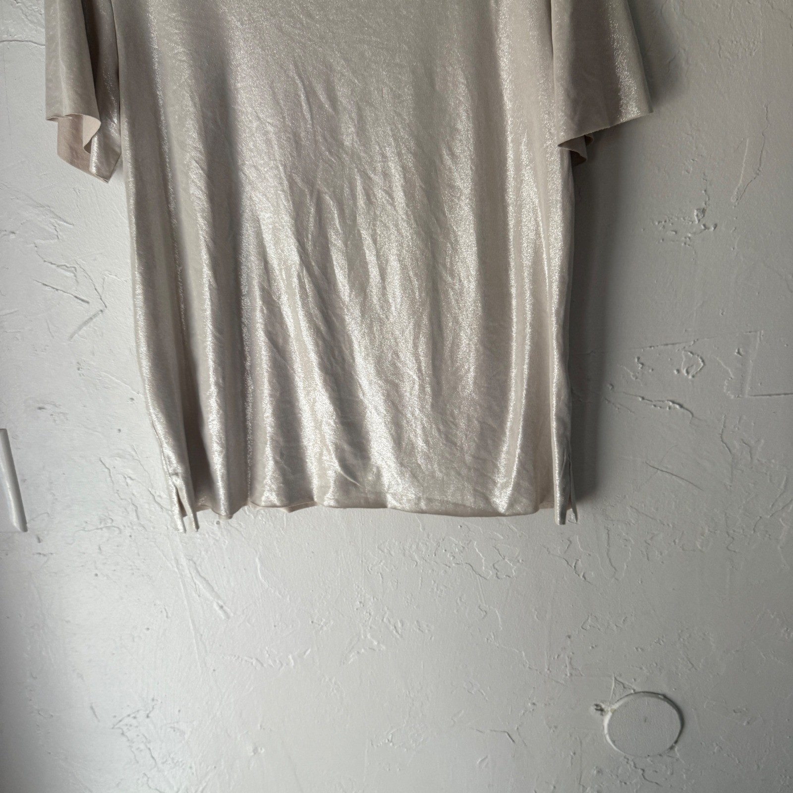TROUVÉ Metallic Sheen Shimmer Short Slv Top S Metallic Party Giong Out Swifty