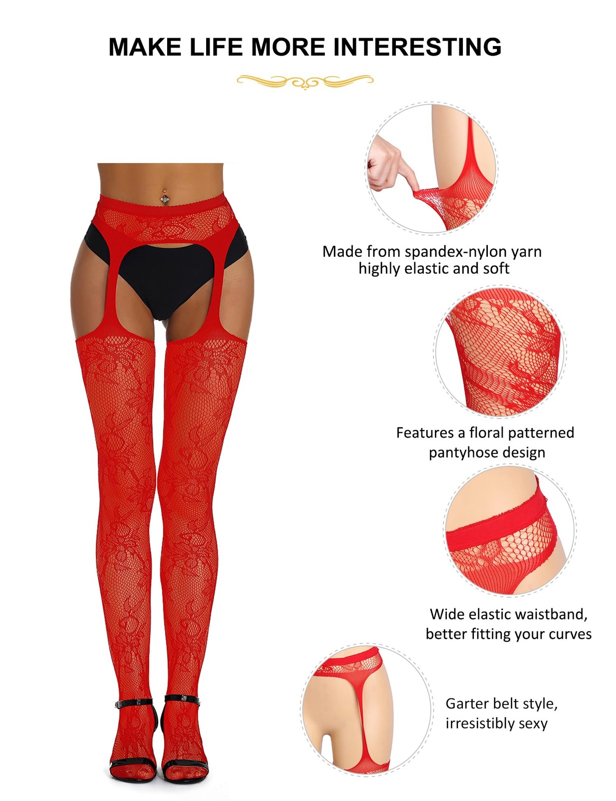 ohyeah Plus Size Thigh High Stockings with Garter 3X-Large-5X-Large, 1- Red