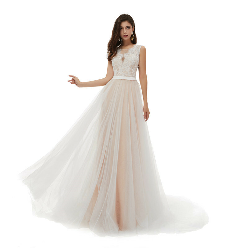 Boho Illusion Lace Beach Wedding Dress Hollow Bridal Gown 2 4 6 8 10 12 14 16+