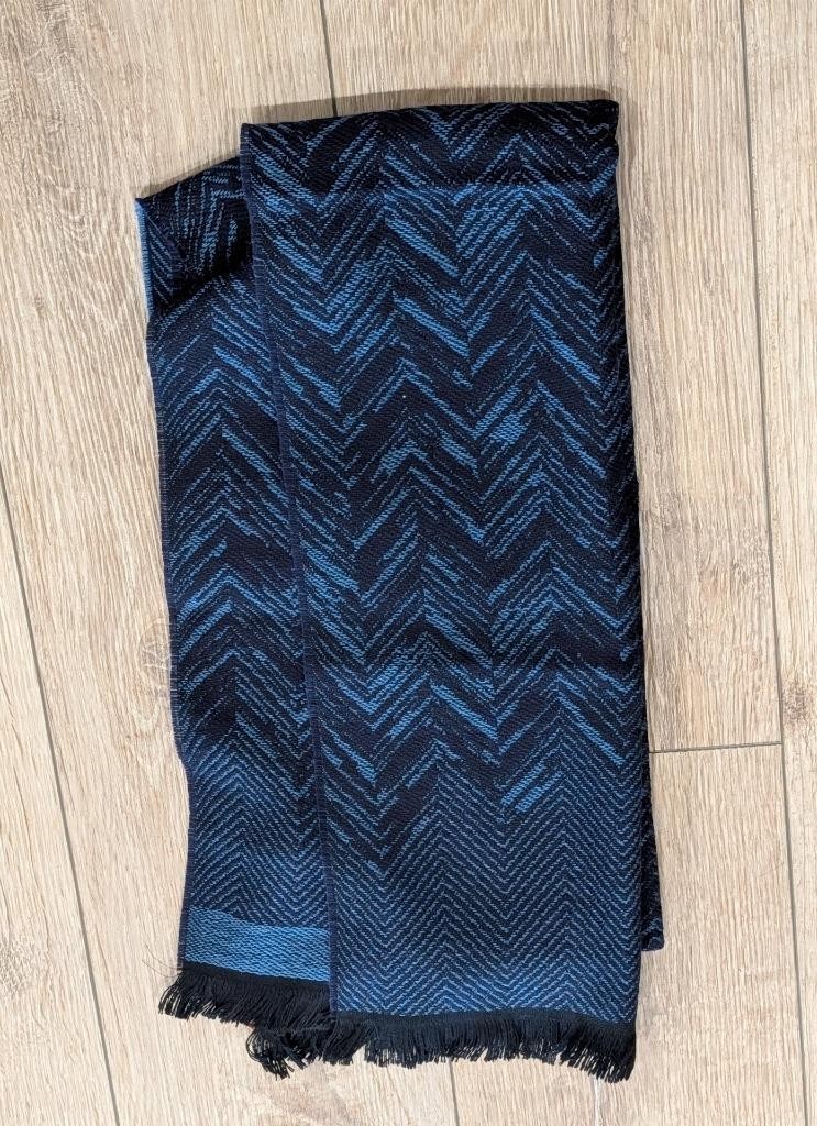 $285 Mens MISSONI Logo Chevron Wool Blend Scarf Blue Multi