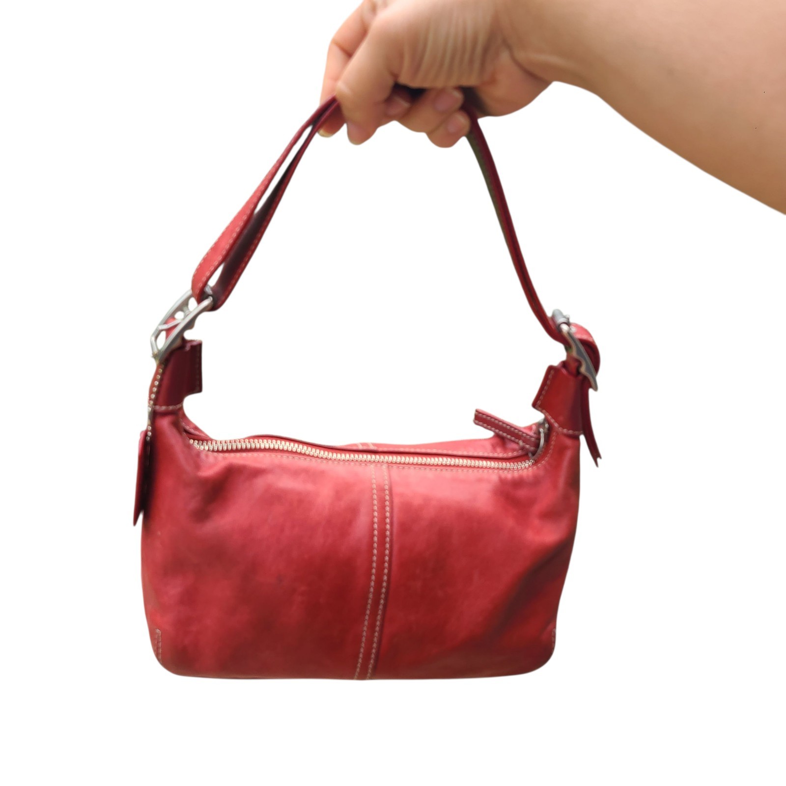 Coach 9564 Y2K 2005 Red Leather Hobo Baguette Shoulder Bag Convertible Strap