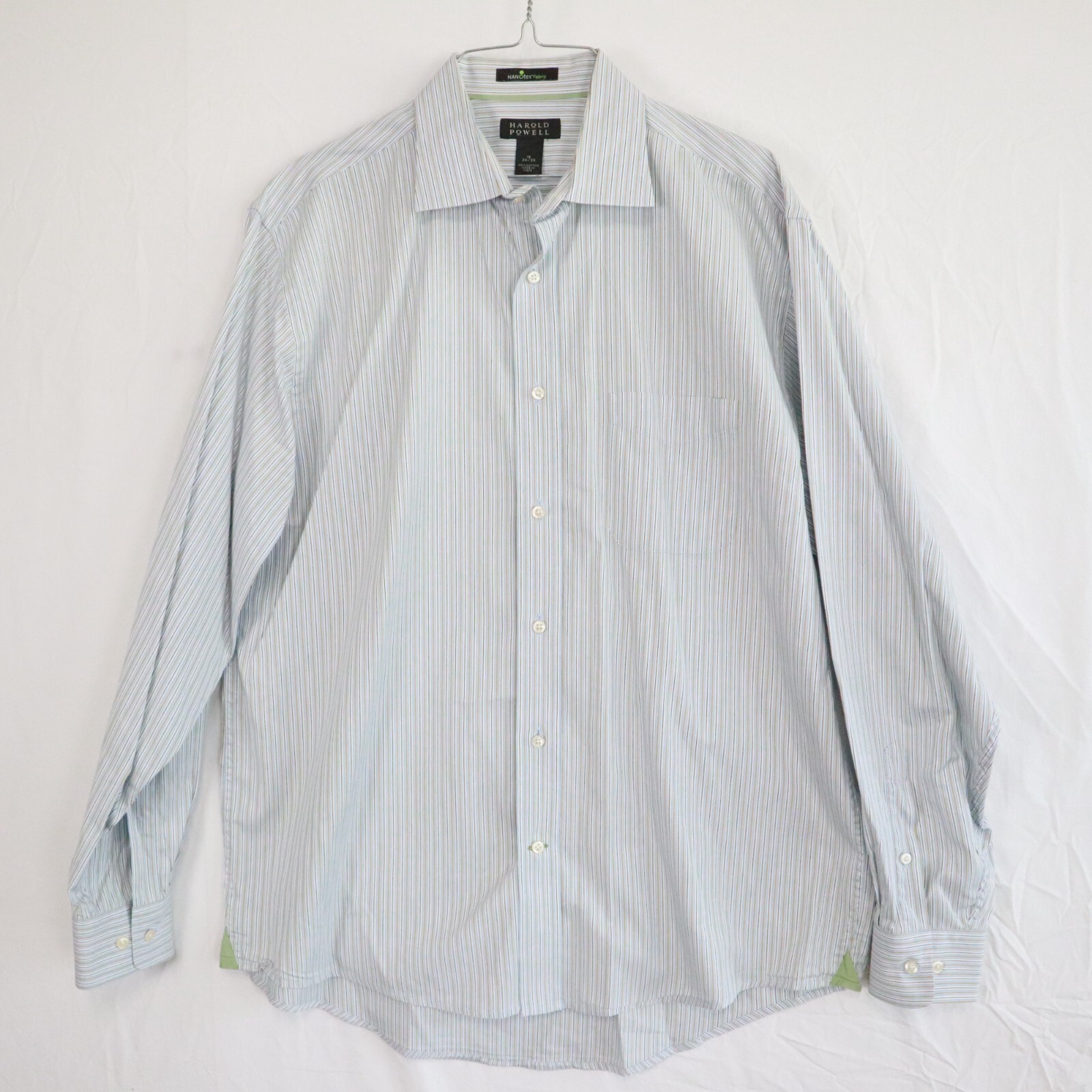 Harold Powell Shirt Mens 16 34/35 Nanotex Fabric Button Up Striped Long Sleeve