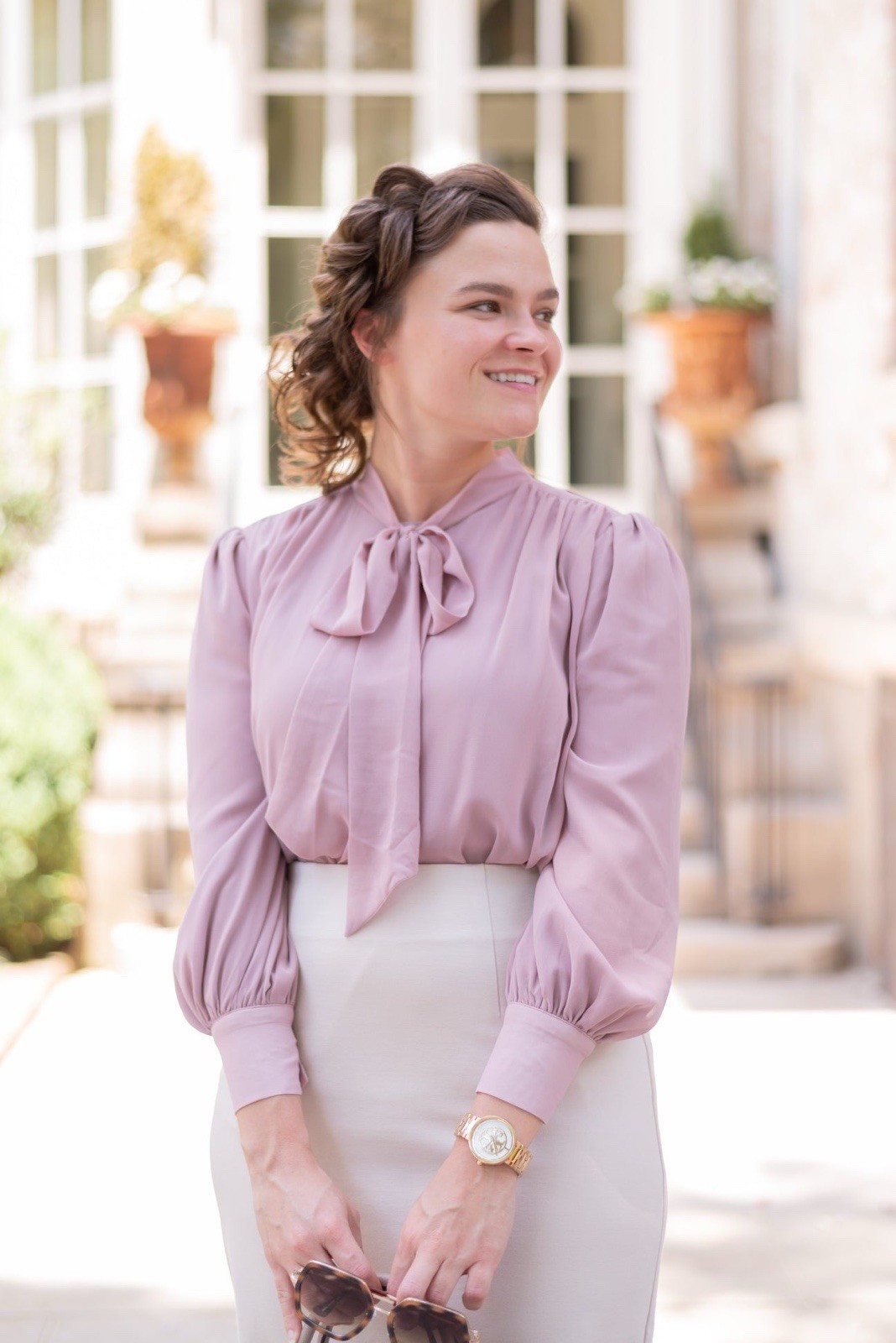 Dainty Jewells Blushing Beauty Blouse Modest Chiffon Lined XS