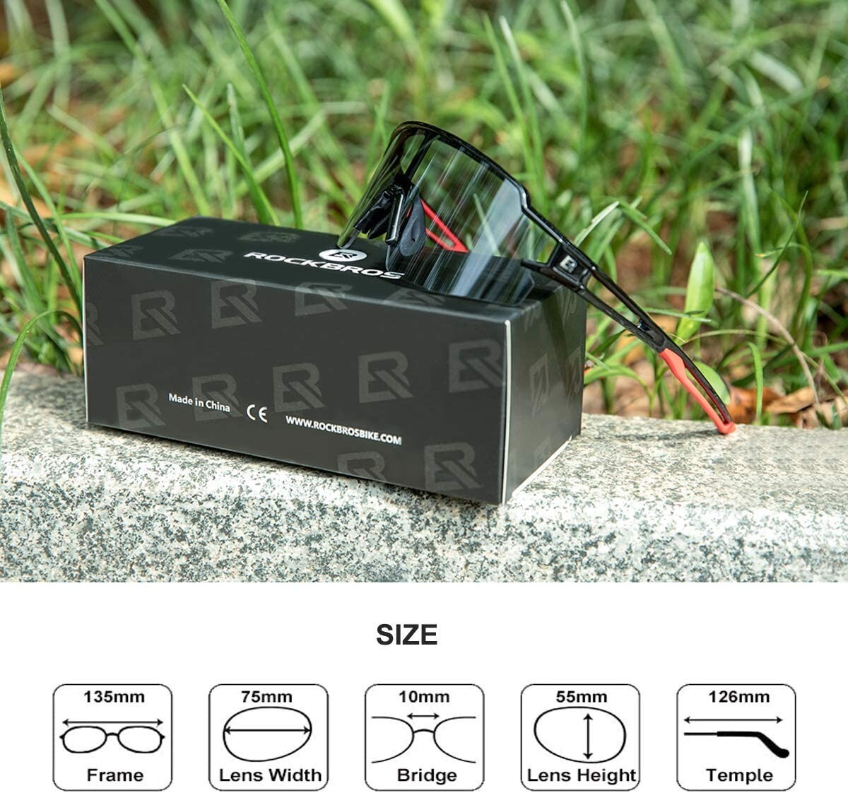 ROCKBROS Cycling Photochromic Sunglasses Outdoor Sports UV Protection Black