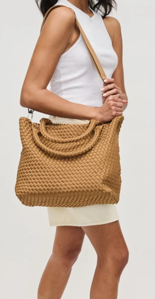 Sol and Selene Sky’s The Limit Medium Tote Neoprene Tan Travel Crossbody Bag