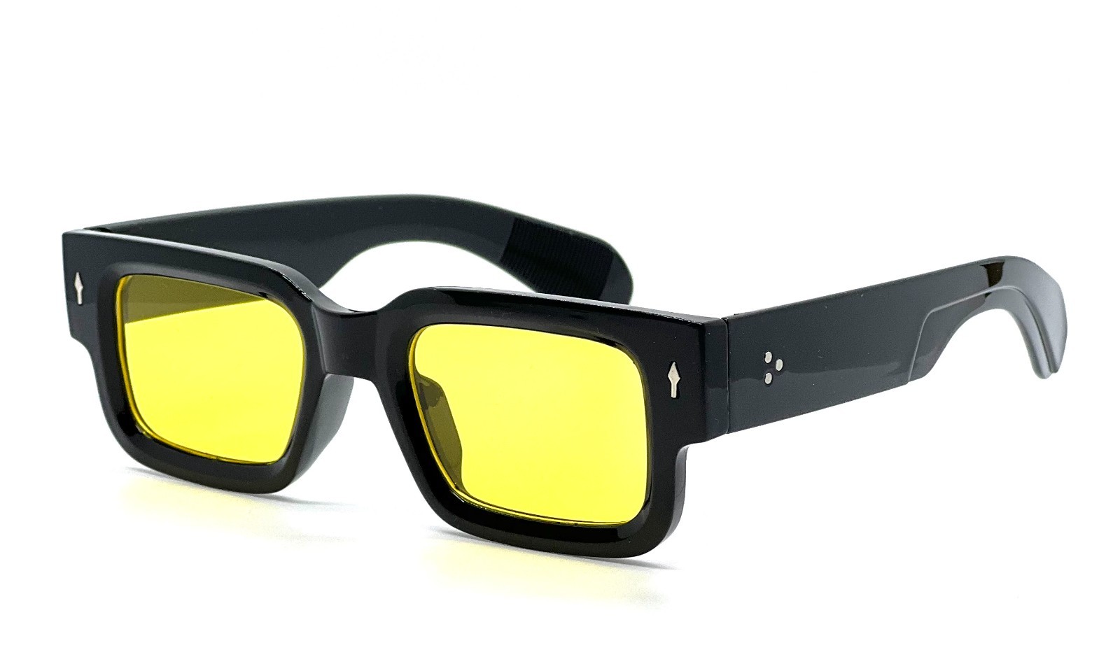 Black Thick Square Frame Chunky Yellow Tinted Lens Sunglasses Street Outdoor New
