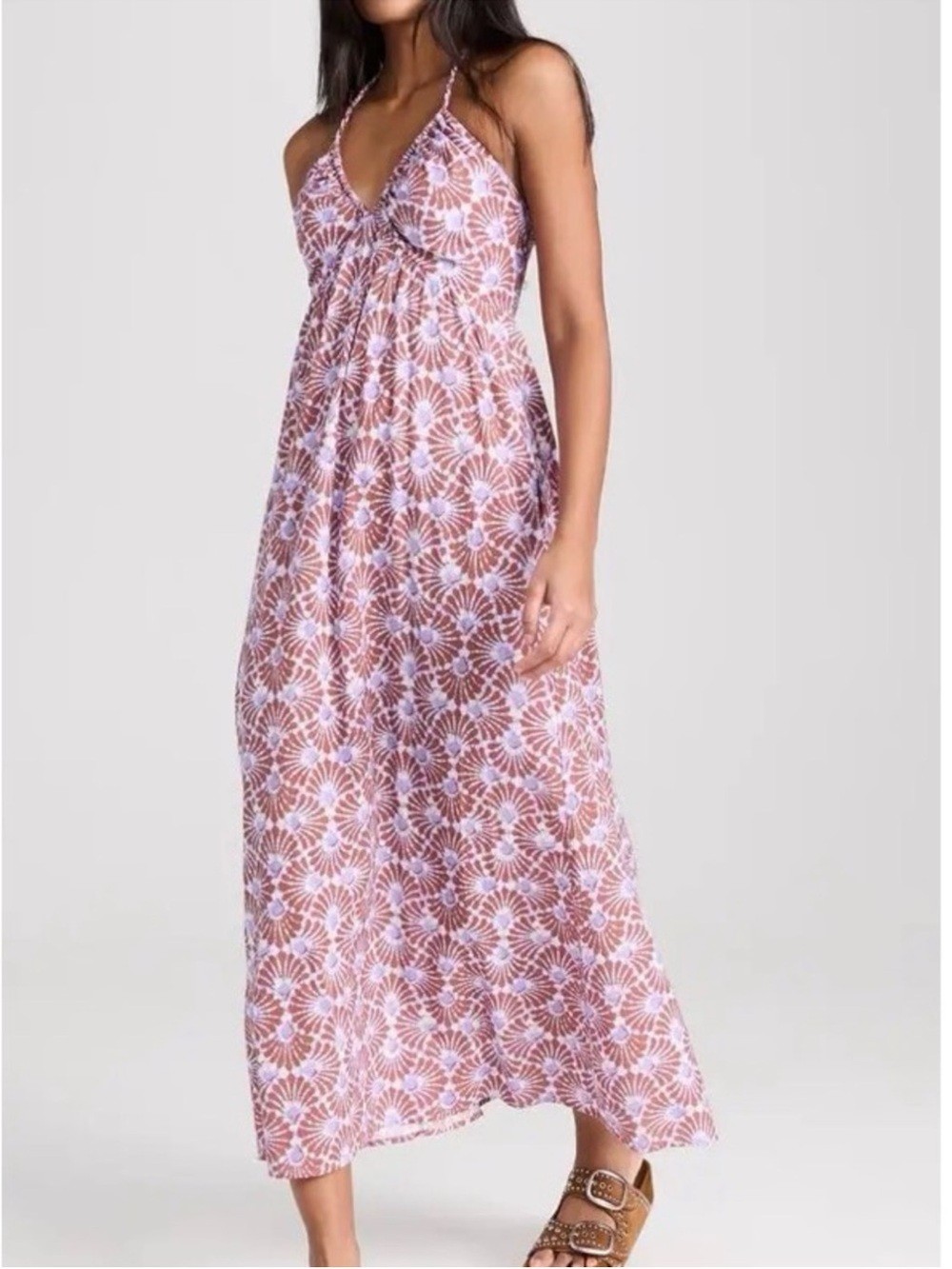 XIRENA 100% Cotton Maggie Halter Dress MIDI Batik Violet Shells Resort Beachy S