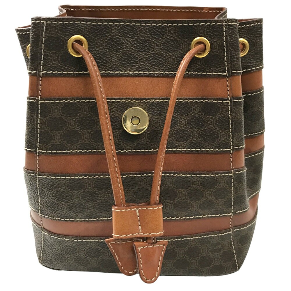 CELINE Mini Backpack Macadam Triomphe Canvas Brown Leather Drawstring Bag 99