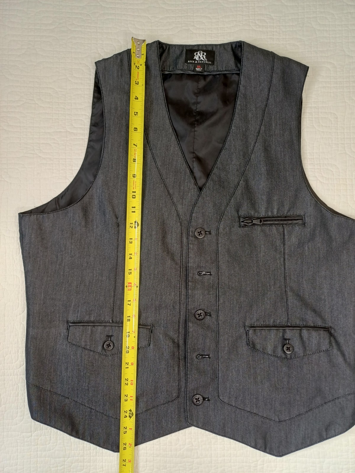 Rock & Republic Suit Vest Men’s XLarge Black Charcoal Pinstripe 5 Button EUC