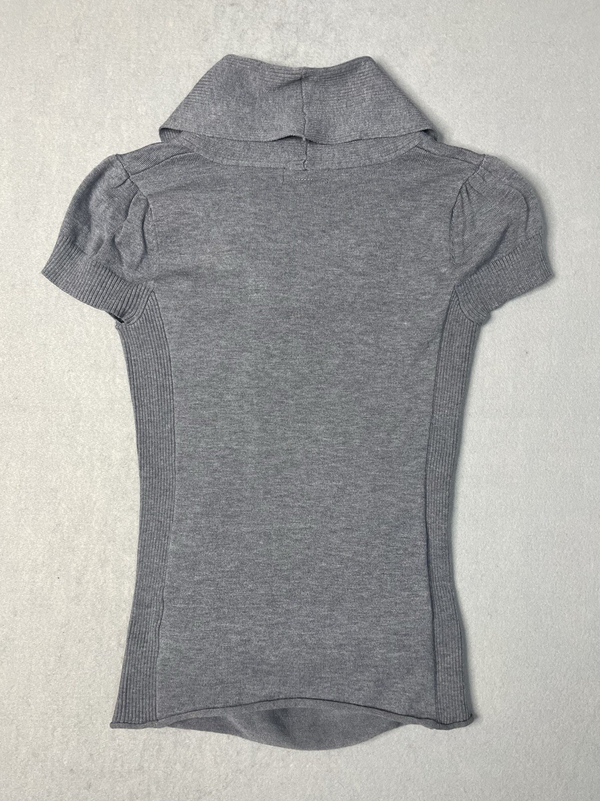 Takeout Size S Gray Turtleneck Short Sleeve Ruched Sides Knit Sweater Shirt Y2K