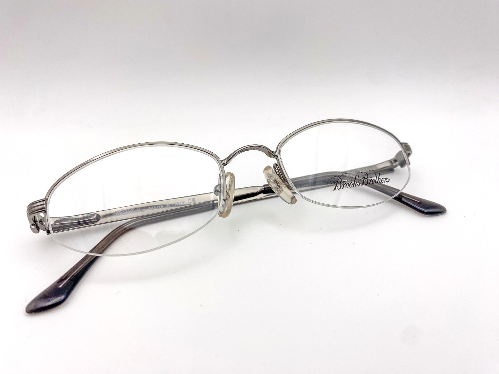 1990s Vintage Brooks Brothers | Silver Metal Semi-Rim Oval Frames