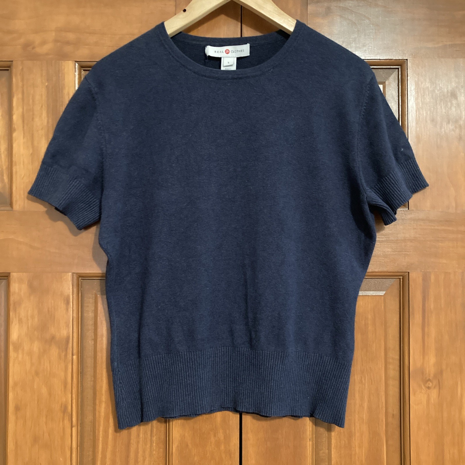 SFA Real Clothes Silk Cashmere Navy Short Sleeve Sweater Top Women’s Sz Medium