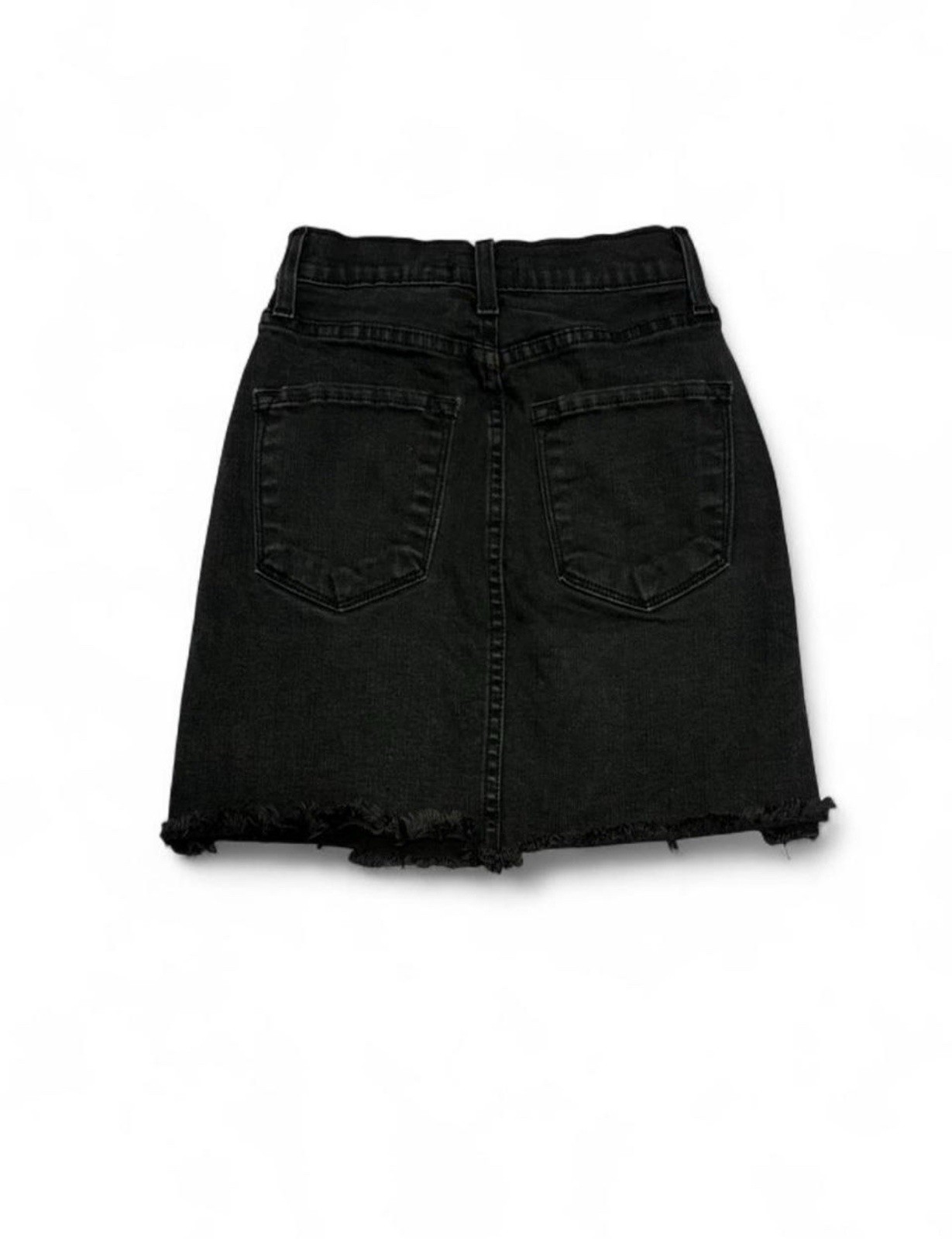 Fashion Nova Black Denim Floral Embroidered Mini Skirt XS Button