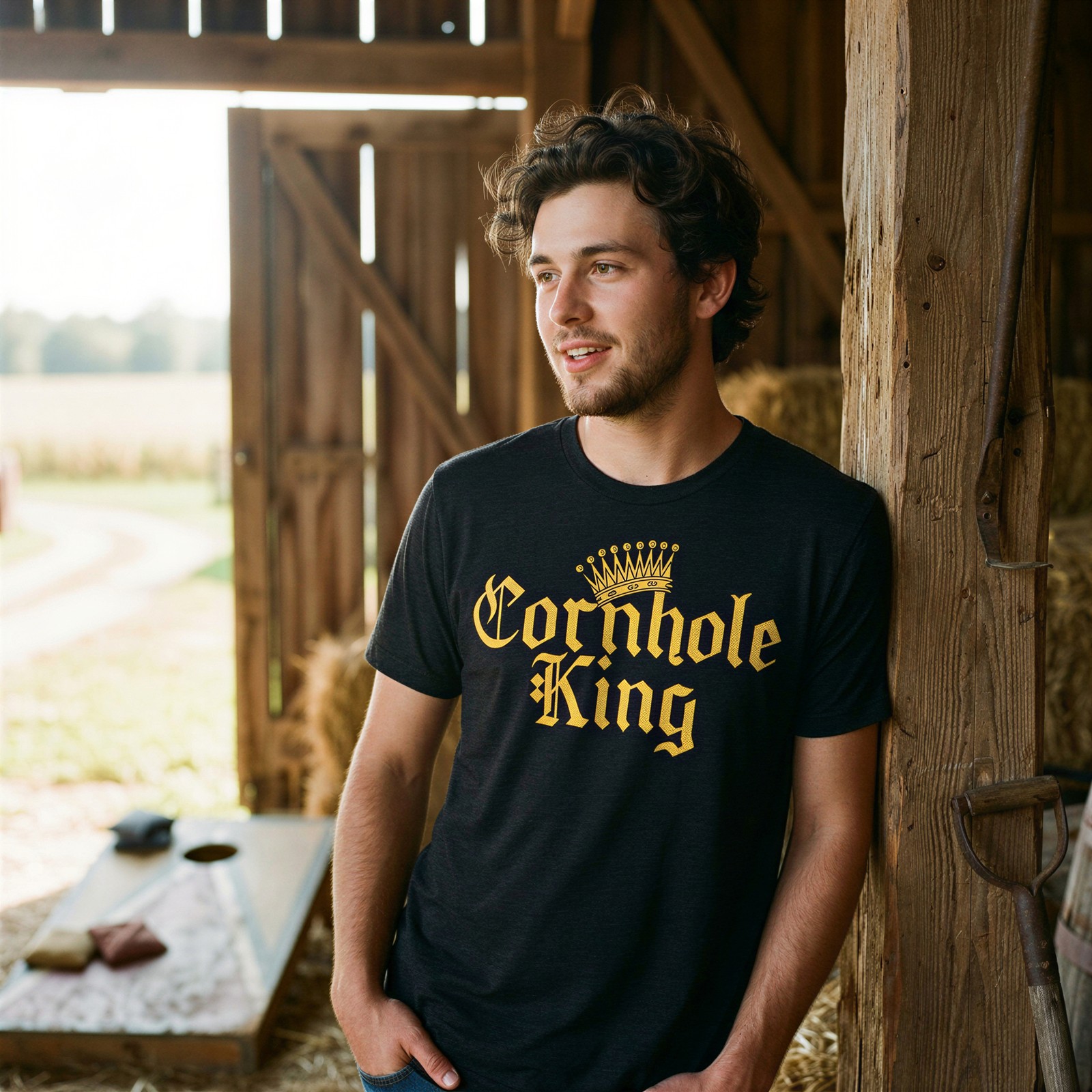 Mens Funny T Shirts Cornhole King Sarcastic Lawn Game Graphic Novelty Tee For