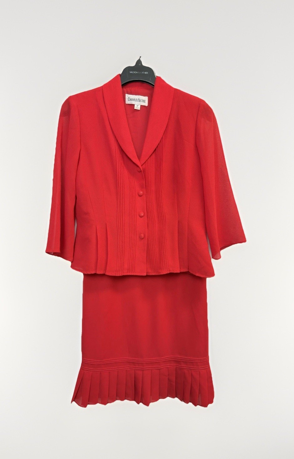 Danny & Nicole 2 Piece Skirt Suit 6P Pleated Career Business Office Dressy Red