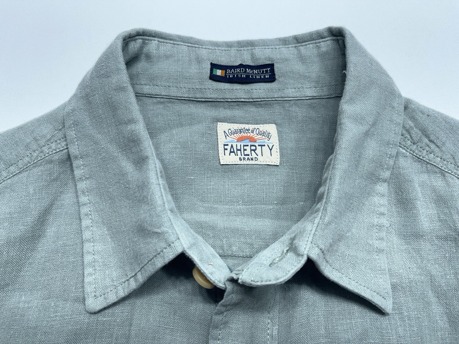 FAHERTY Baird McNutt Shirt Mens Medium Sage Green Linen Long Sleeve Button. READ
