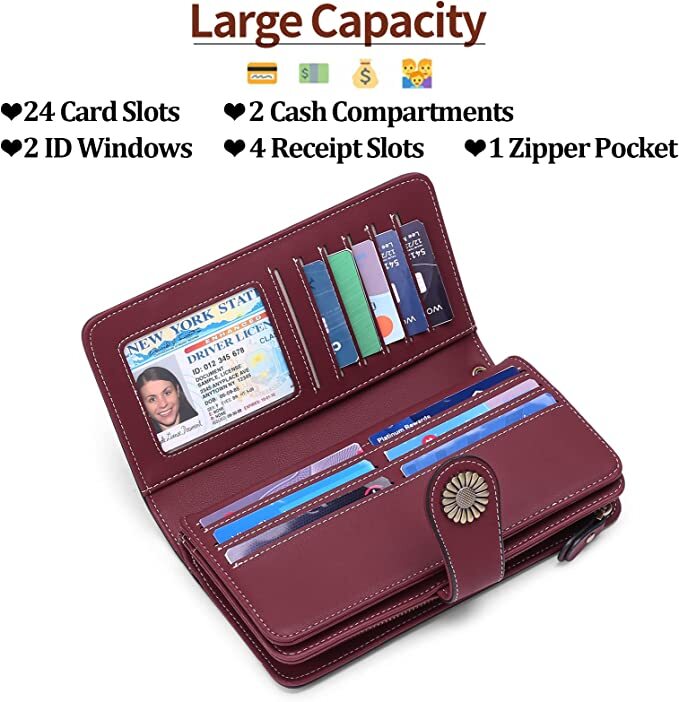 Sendefn Wallets for Women Genuine Leather Credit Card Holder Rfid Blocking Large