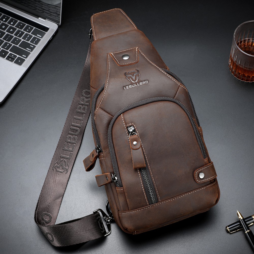 Sling Backpack Men Chest bag Crossbody Bag Shoulder Bag 100% Genuine Leather New