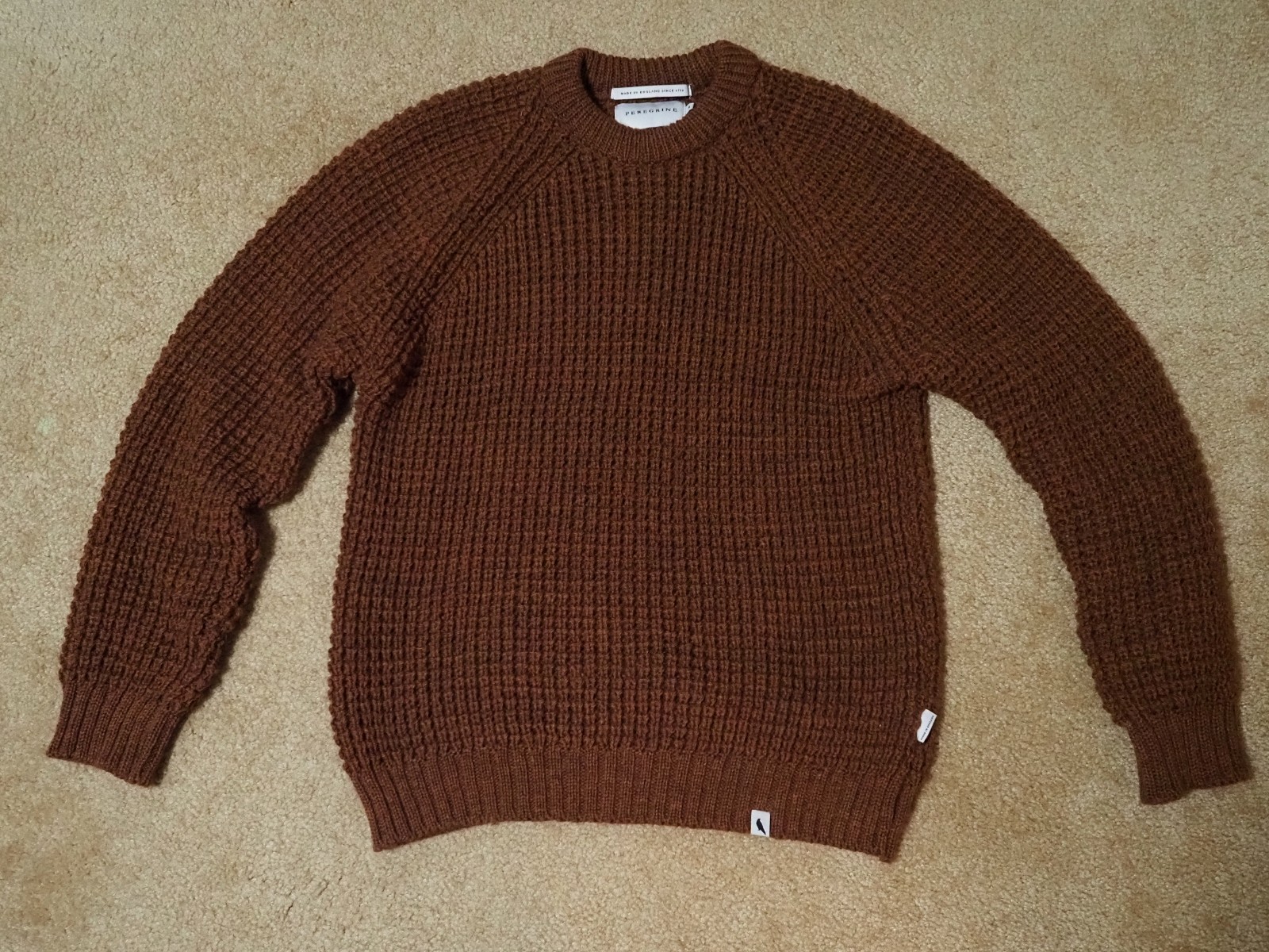 Peregrine Waffle Crew Neck Jumper Cinnamon Sweater Wool Mens Small NWOT