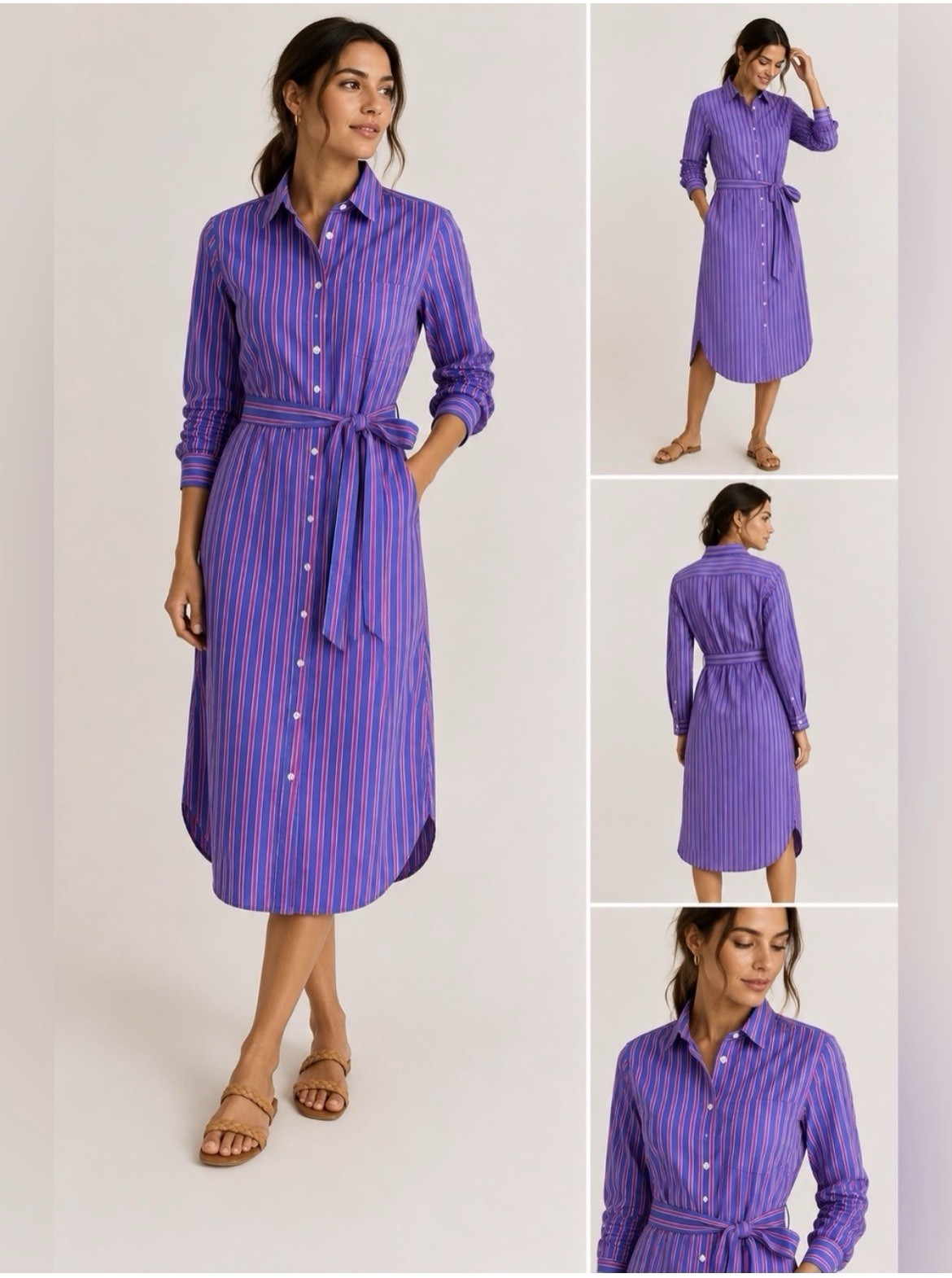 J.Crew Tall Striped Button-Down Cotton Shirtdress Blue Pink