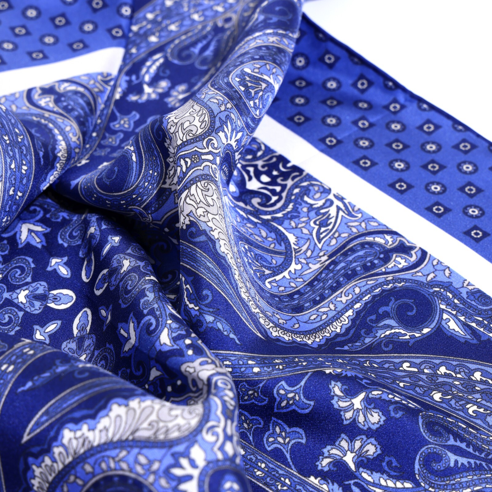 Men’s 100%Silk Handkerchief Navy Blue Floral Paisley Pocket Square 21″ 53cm